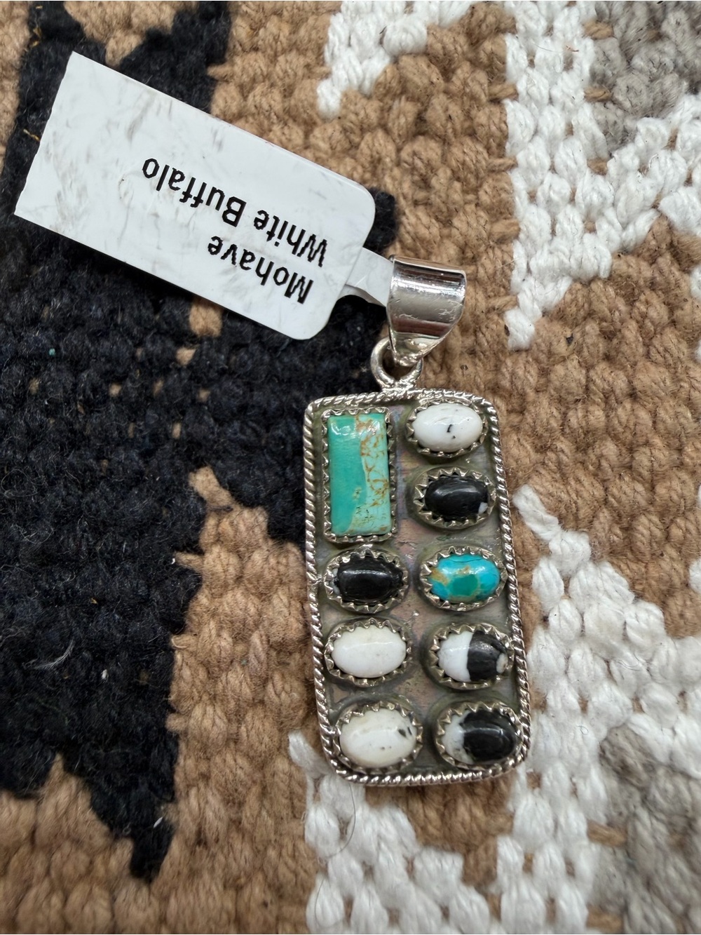 Mohave turquoise And White Buffalo multiple stone sterling silver